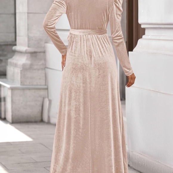 Chic Long Sleeve Velvet Dress in Cream - Picture 3 of 16